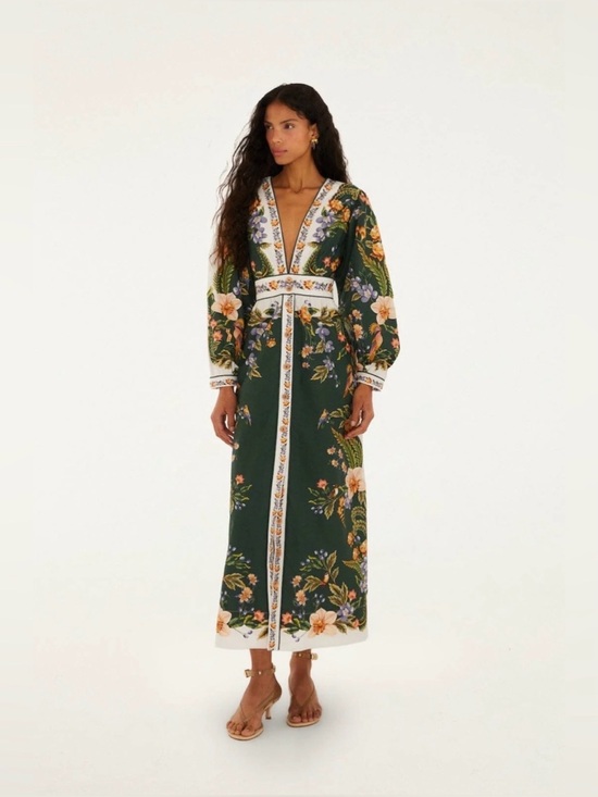 FARM Rio Dresses & Skirts - Farm Rio Green Nature V Neck Buttoned Maxi Dress Floral XL